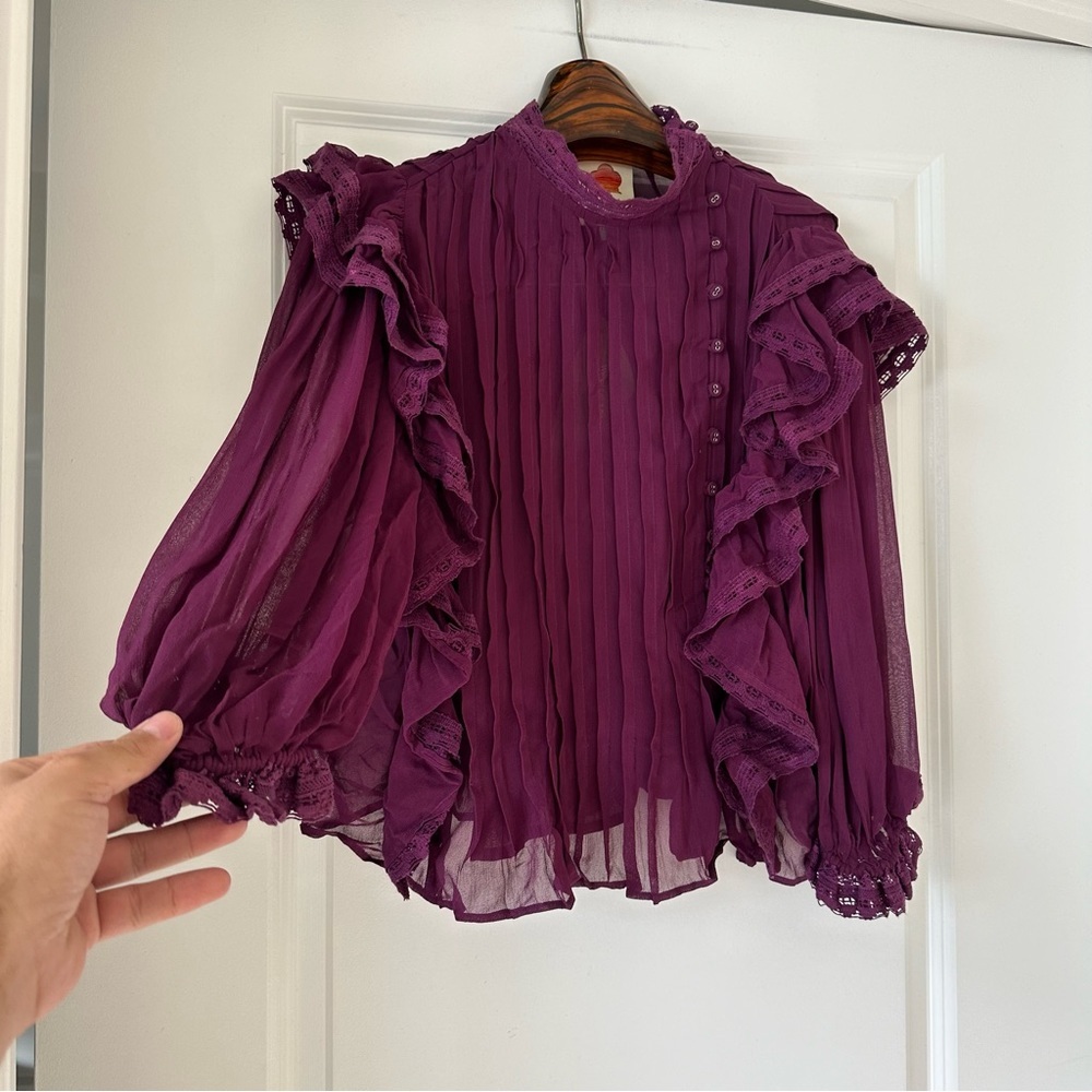 Farm Rio Burgundy Ruffle Blouse - Picture 3 of 9